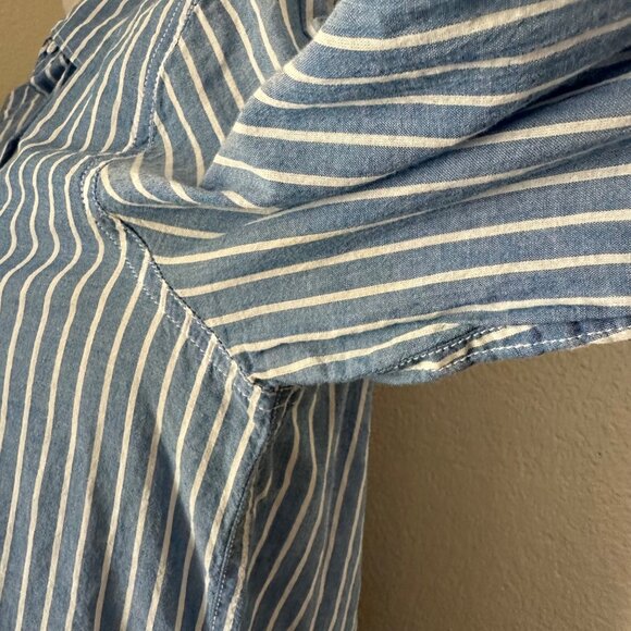 J. Crew Boy Fit Button Up Shirt Cotton Blend Stripe Lightweight Blue White Sz 4 - Picture 6 of 13